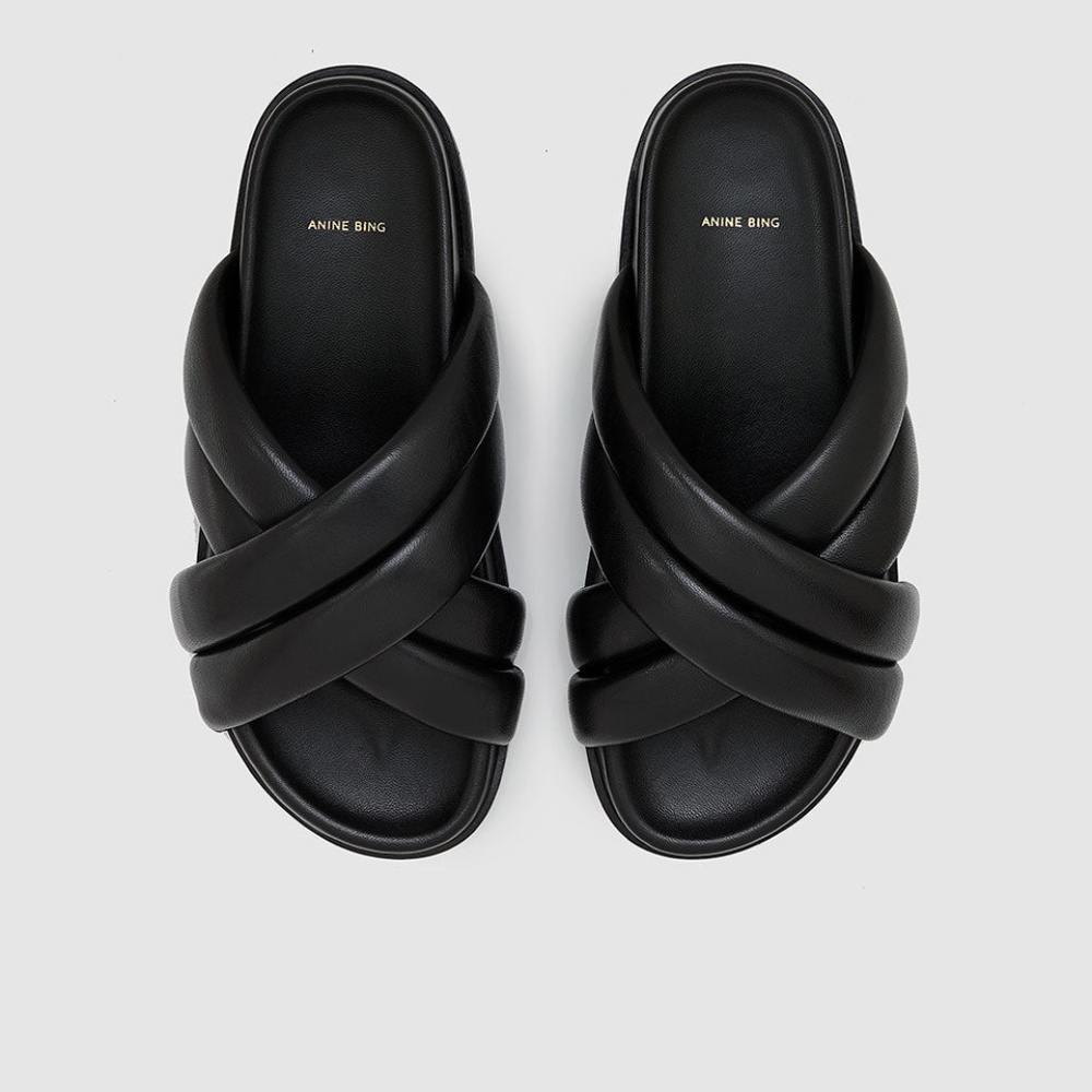 Anine Bing Black Crisscross Sandals